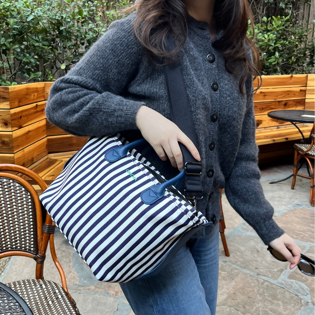 The Mini Canvas Go-Tote - Navy Stripe – Cincha Travel